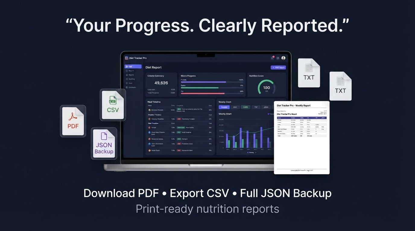 Diet Tracker Pro report and export options