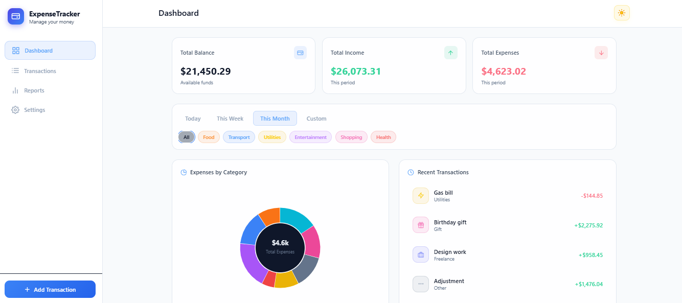Expense Tracker dashboard preview